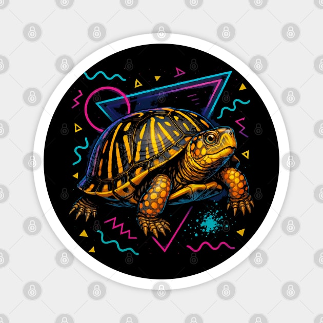 Retro Neon Ornate Box Turtle Magnet by Reptiq's Store